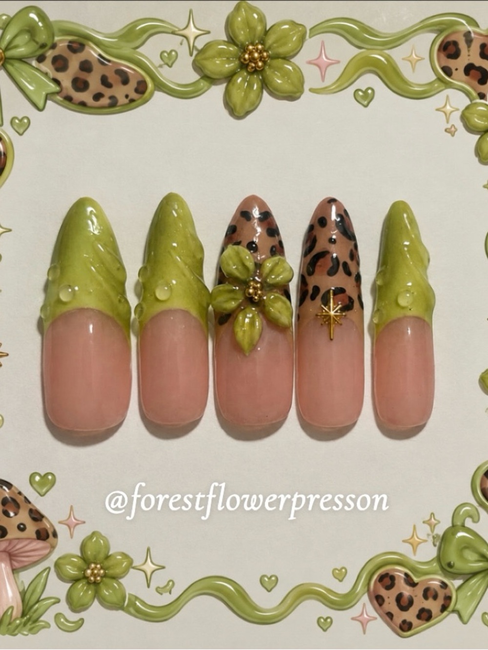 Custom Green & Leopard Nail Set 🐾
